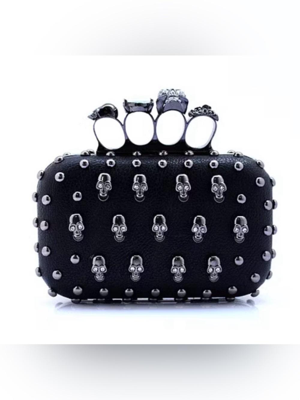 Studded Skull Knuckle Clutch Bag - Black